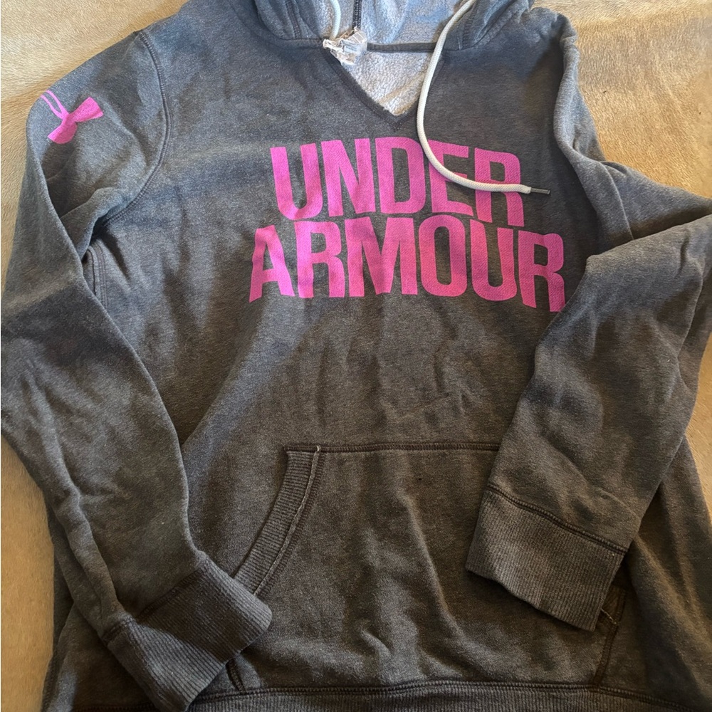 Under Armour Charcoal Hoodie with Vibrant Pink Accents